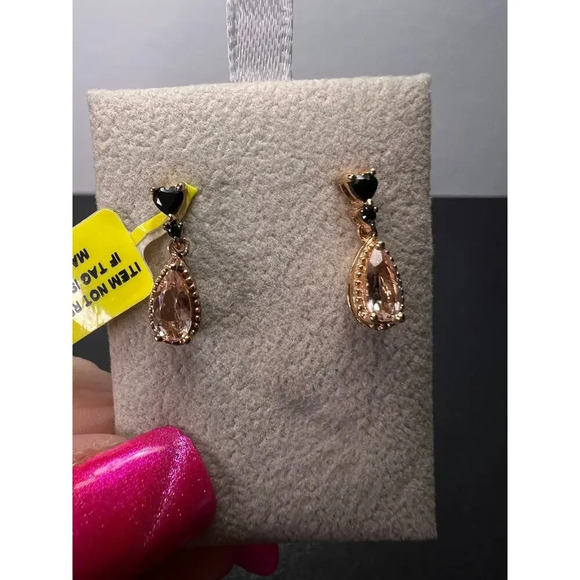NEW Morganite and black spinel rose gold over sterling silver earrings - Picture 9 of 11